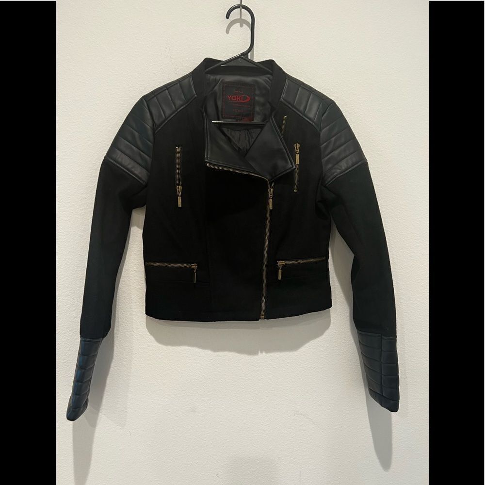 Yoki wool and Faux Leather Black Military Jacket size S